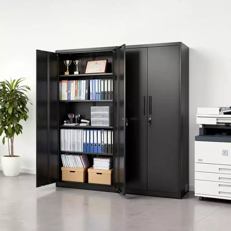 Armoire de rangement métallique VEVOR, armoire de garage verrouillable en acier de 68.9 in avec 4 étagères réglables, 2 portes magnétiques, 2 clés, 5 niveaux de rangement pour outils, noire