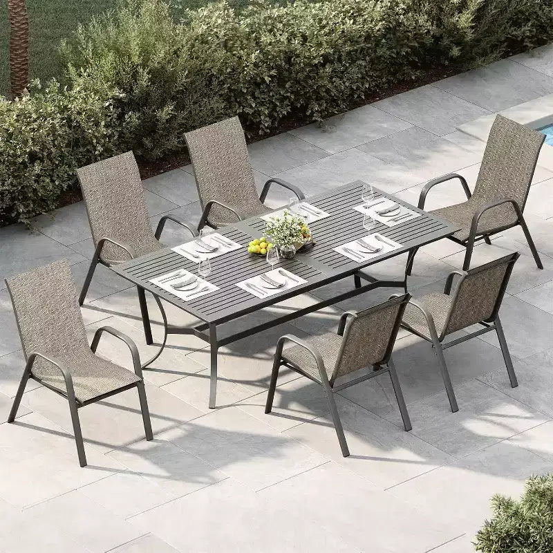 Terrasstoelen, stapelbare buiteneetkamerstoelen set van 4/6, lichtgewicht Textilene-stoelensets voor buiten voor alle weersomstandigheden, met armleuningen voor de achtertuin en het zwembadterras