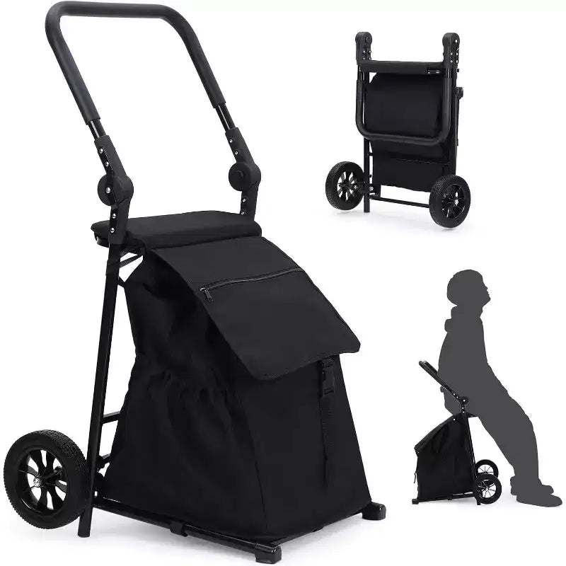 Acekool 2-in-1 opvouwbare steekwagen met afneembare waterdichte tas, dik zitkussen en verstelbare antisliphandgreep, zwart