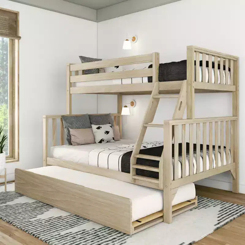 Lit superposé Max & Lily avec lit simple au-dessus d’un lit double et lit gigogne, en bois massif, style scandinave, pour enfants