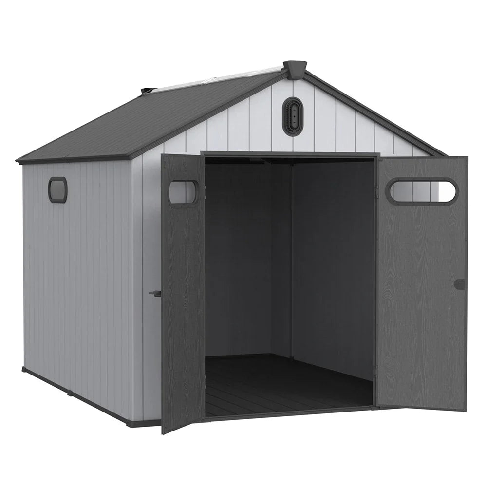 Abri de rangement extérieur en résine et plastique, tous temps, avec plancher, 6 ft x 4 ft/6 ft x 8 ft/8 ft x 6 ft/8 ft x 10 ft, abri à outils Spire