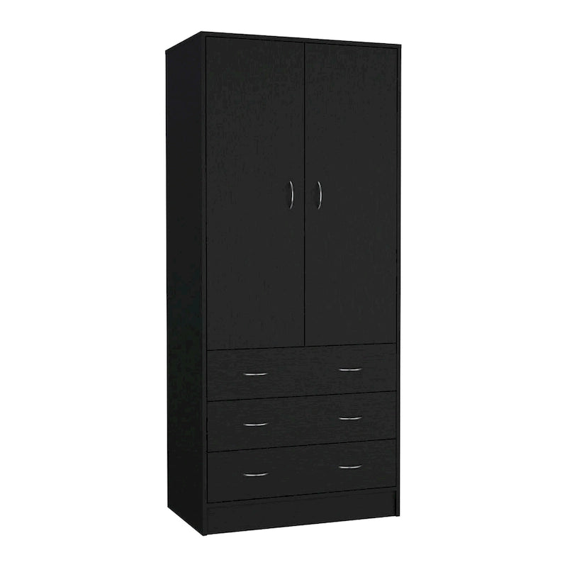 19 Moderner zweitüriger Kleiderschrank mit 3 Schubladen und 1 Kleiderstange fürs Schlafzimmer