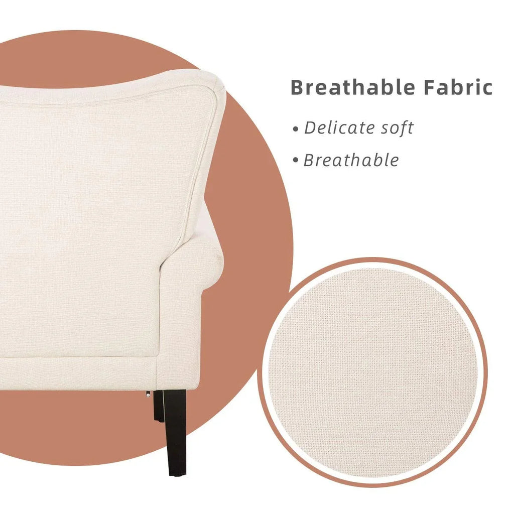 Fauteuil d’appoint moderne Erommy à dossier haut, fauteuil une place en tissu rembourré avec boutons et pieds en bois, pour salon