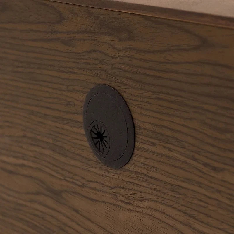 Minimalistische tv-kast met lades, mediameubel van massief hout met kasten, neerklapbare deur, walnootfineer, volledig gemonteerd