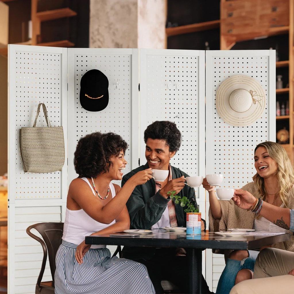 Moasis 67 wit kamerscherm van hout met 4 panelen