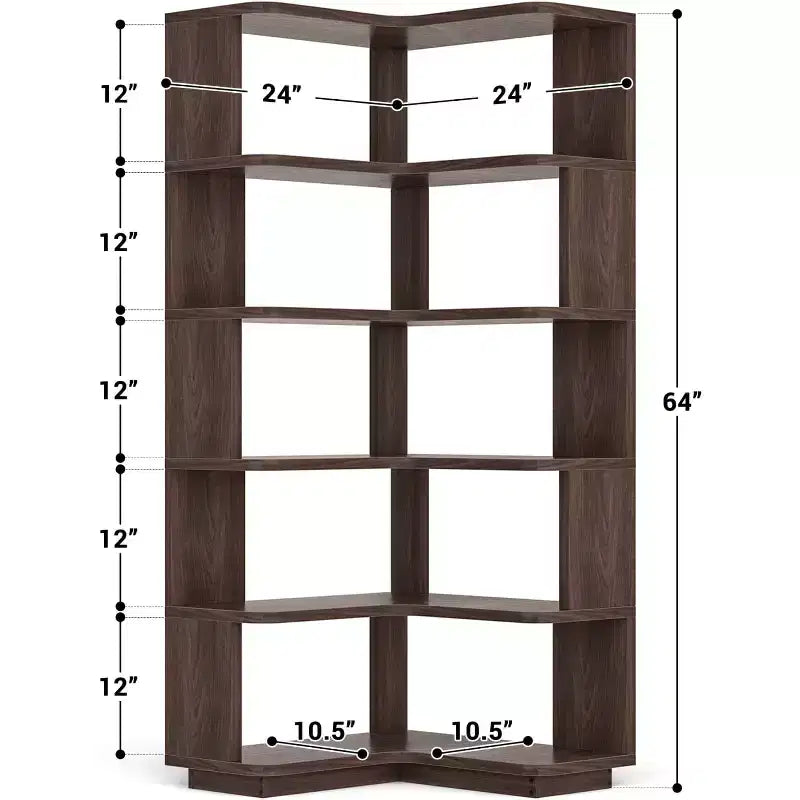 6-stufiges Eckbücherregal, platzsparendes Standregal