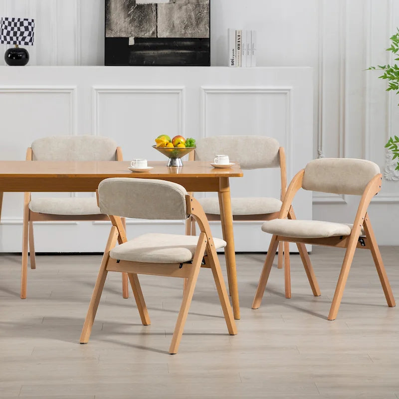 Stapelbare houten eetkamerstoelen met klapfunctie en gevoerde zittingen (set van 4)