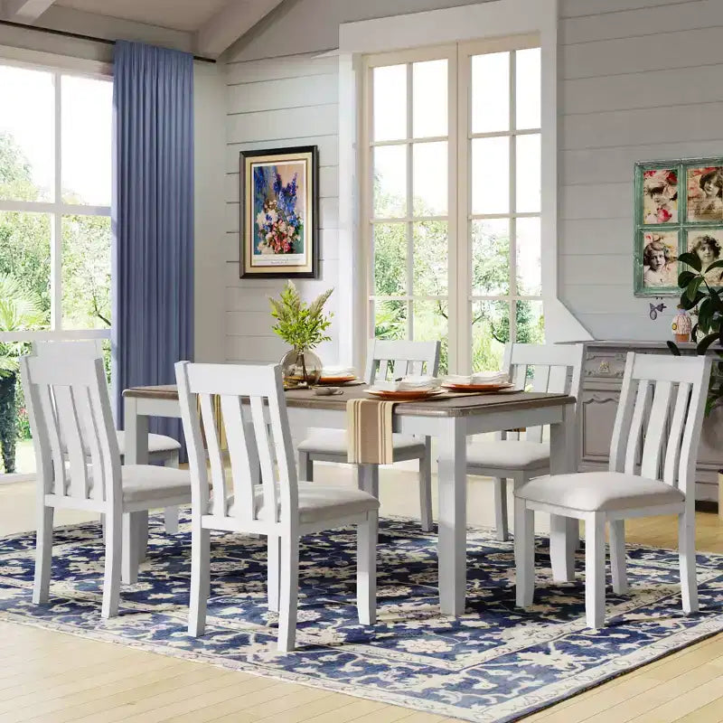 Ausziehbares Esszimmer-Set im Landhausstil für 6 Personen, rechteckiger Tisch und 6 gepolsterte Stühle