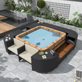 Spa-Umrandung, quadratisches Outdoor-Rattan-Ecksofa-Set mit Spa-Gestell