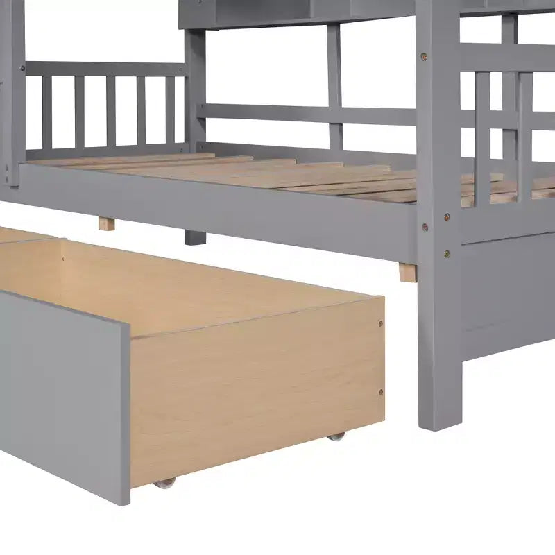 Lit cabane en bois format simple/double avec 2 tiroirs, lit pour enfant avec étagère de rangement - ModernLuxe
