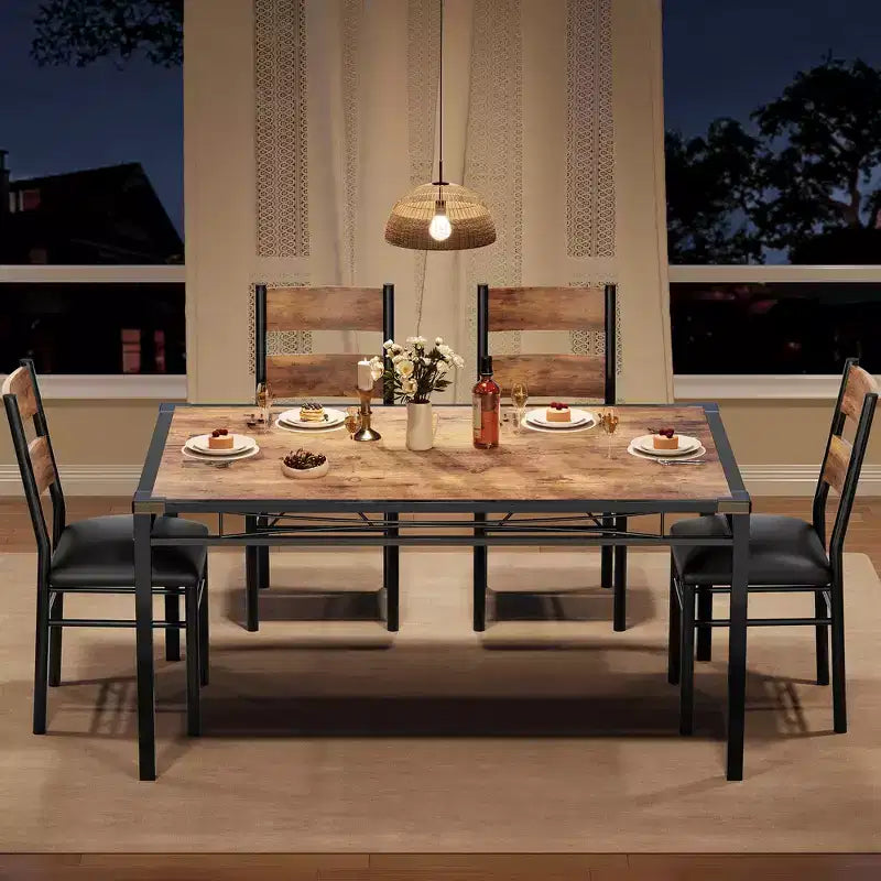 Ensemble de table à manger pour 4 personnes, avec 4 chaises rembourrées, ensemble de 5 pièces en bois pour la cuisine ou la salle à manger avec protège-coins, pour cuisine, appartement et petit espace