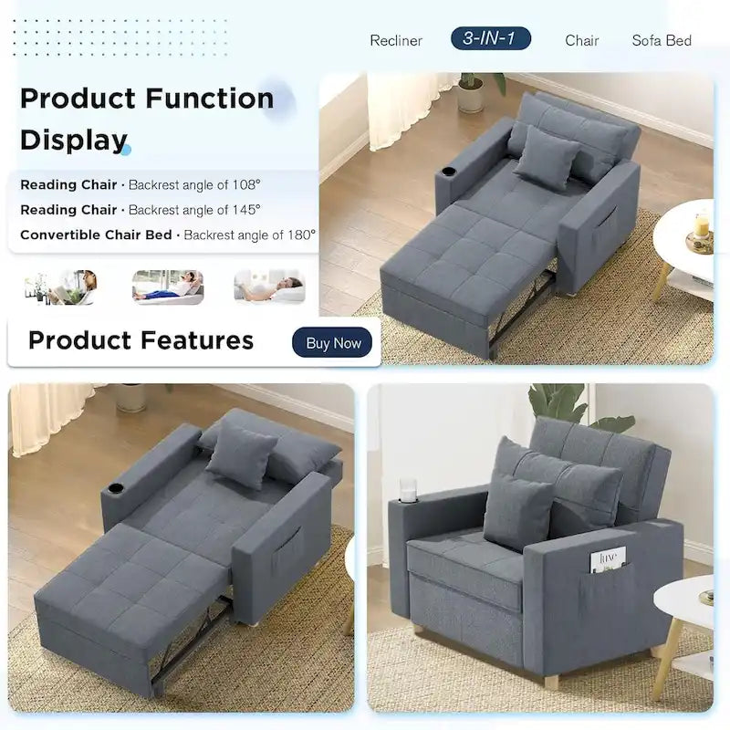 Verstellbarer Schlafsessel, 3-in-1-Funktion, verschiedene Farben, für 1 Person