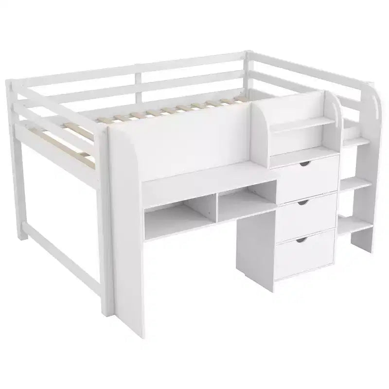 Roze/witte lage hoogslaper met bureau, opbergruimte en whiteboard ?C eenpersoonsbed, 1 persoon
