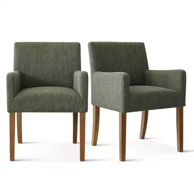 Set van 6 gestoffeerde eetkamerstoelen met armleuningen, moderne linnen fauteuils met houten poten, accentstoelen voor de eetkamer en woonkamer - Panipeachy