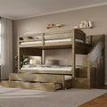 Whisen XL-Etagenbettgestell mit Ausziehbett, Etagenbett mit Stauraum, Etagenbett aus Massivholz, Stauraumtreppe, Kleiderschrank, 3 Schubladen, für Kinder