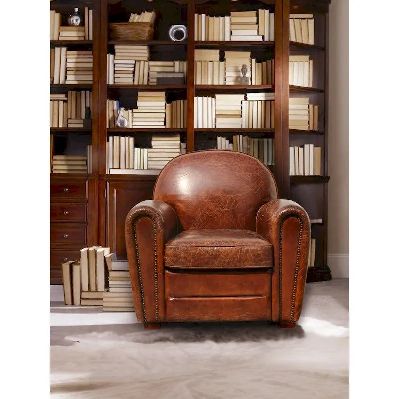 Pasargad Home Club-Sessel Paris aus echtem Leder, braun