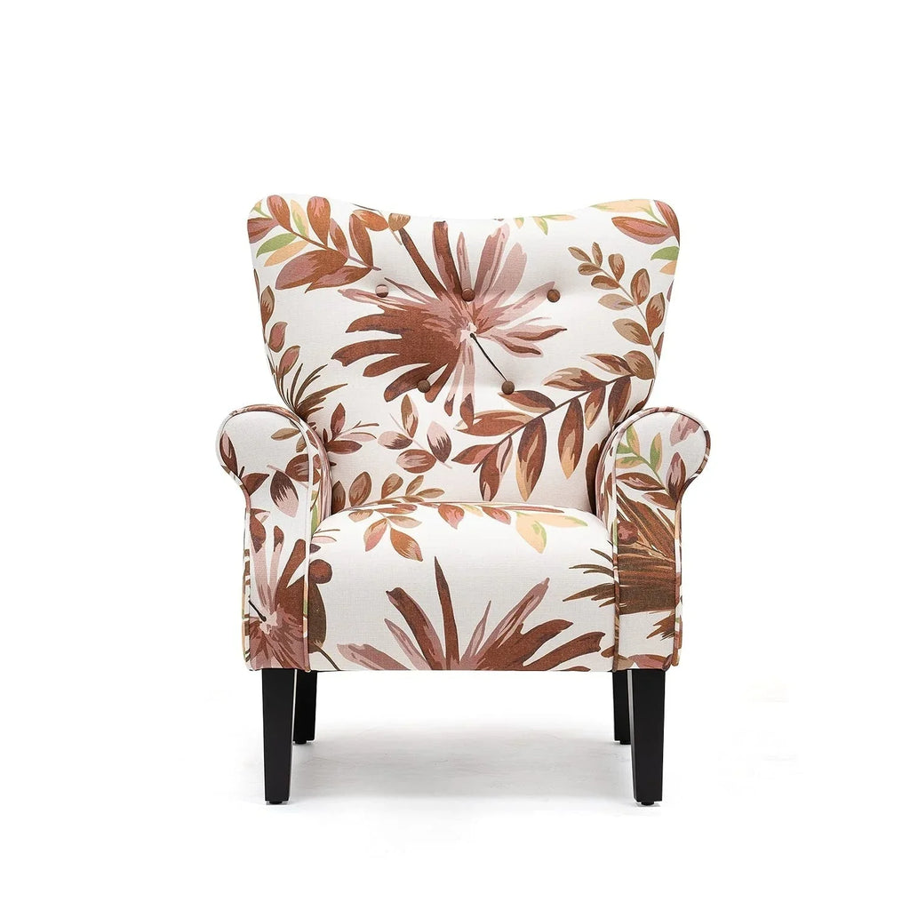 Fauteuil d’appoint moderne Erommy à dossier haut, fauteuil une place en tissu rembourré avec boutons et pieds en bois, pour salon