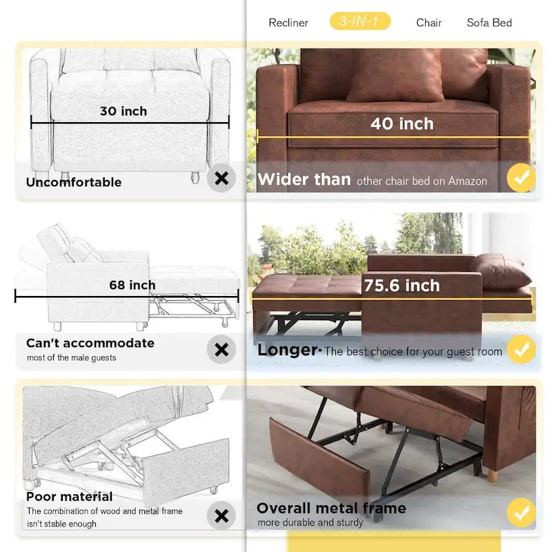 Verstellbarer Schlafsessel, 3-in-1-Funktion, verschiedene Farben, für 1 Person