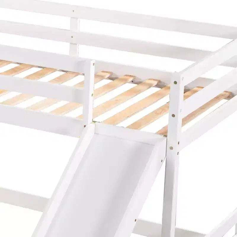 L-vormig stapelbed voor 4 kinderen, stapelbed voor vier met glijbaan, eenpersoonsbed en tweepersoonsbed, houten frame voor slaapkamer of studentenhuis