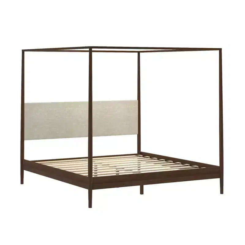 Harbor hemelbed voor kingsize bedden met gestoffeerd hoofdbord, blond/Swiss Coffee (MD2411-01)