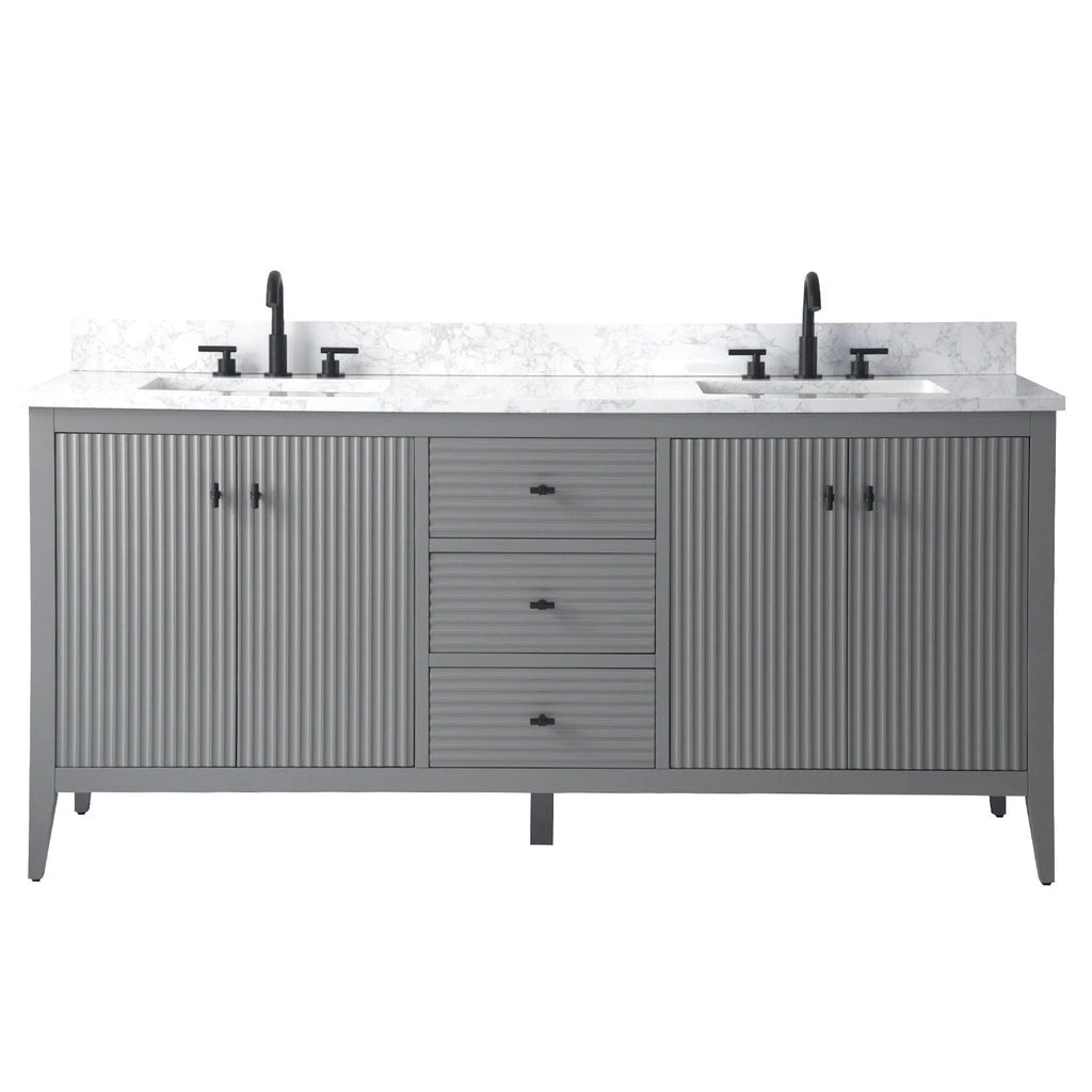 Vanity Art 72 Double Sink Bathroom Vanity Cabinet with Engineered Marble Top
