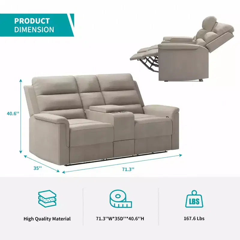 Beiges/graues Zweisitzer-Liegesofa aus Tech-Gewebe mit verstellbarer Rückenlehne und Fußstütze