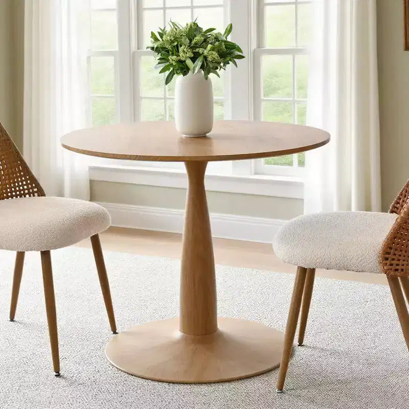 Table de salle à manger ronde moderne à piédestal, finition grain de bois, petite table de cuisine et table basse pour appartement, salle à manger et espace de vie-Panipeachy