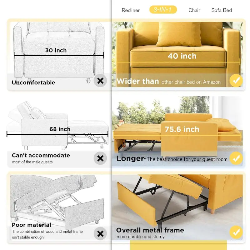 Verstellbarer Schlafsessel, 3-in-1-Funktion, verschiedene Farben, für 1 Person