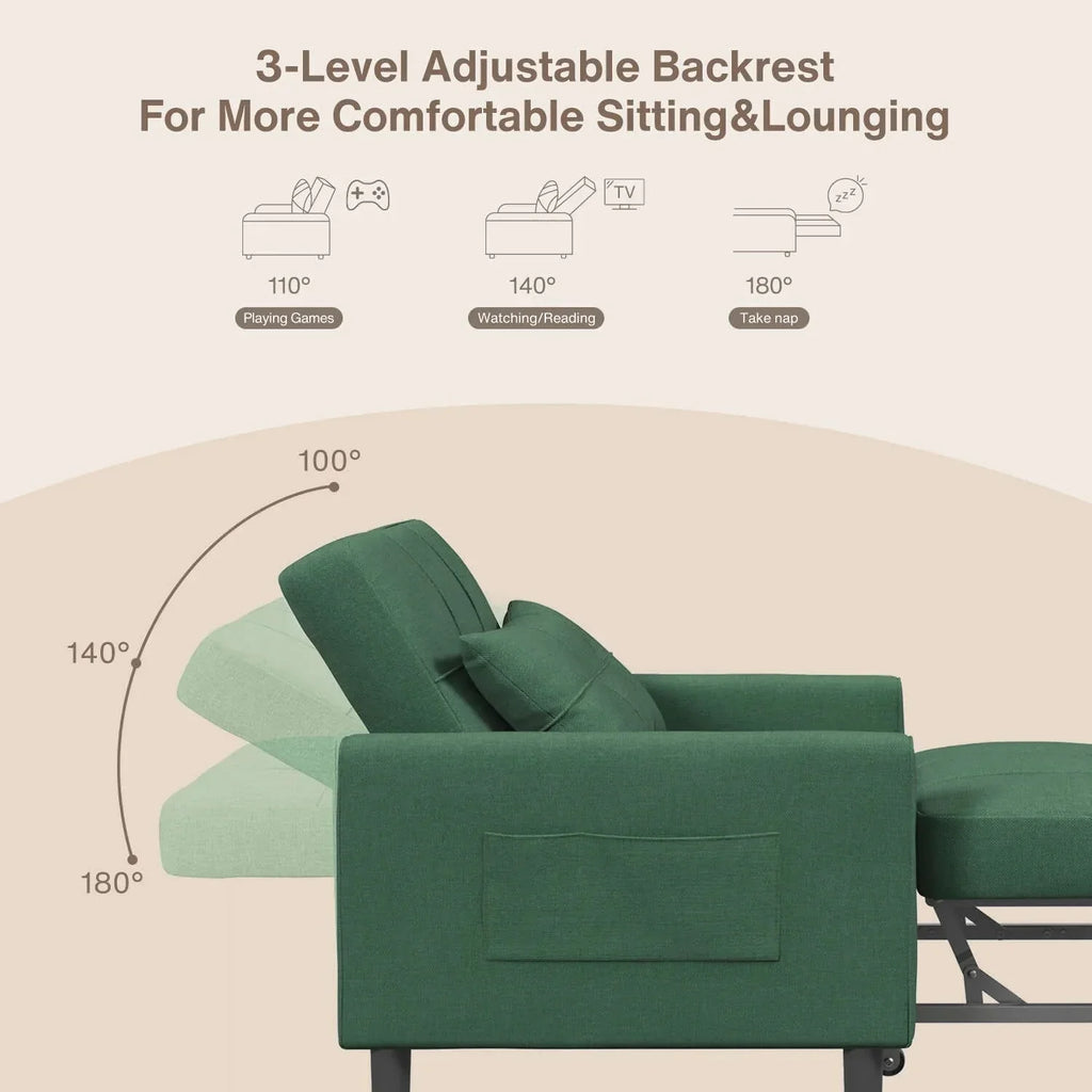 3-in-1-Schlafsofa mit verstellbarer Liegefläche, ausziehbares Sesselsofa, umwandelbares Klappbett fürs Wohnzimmer
