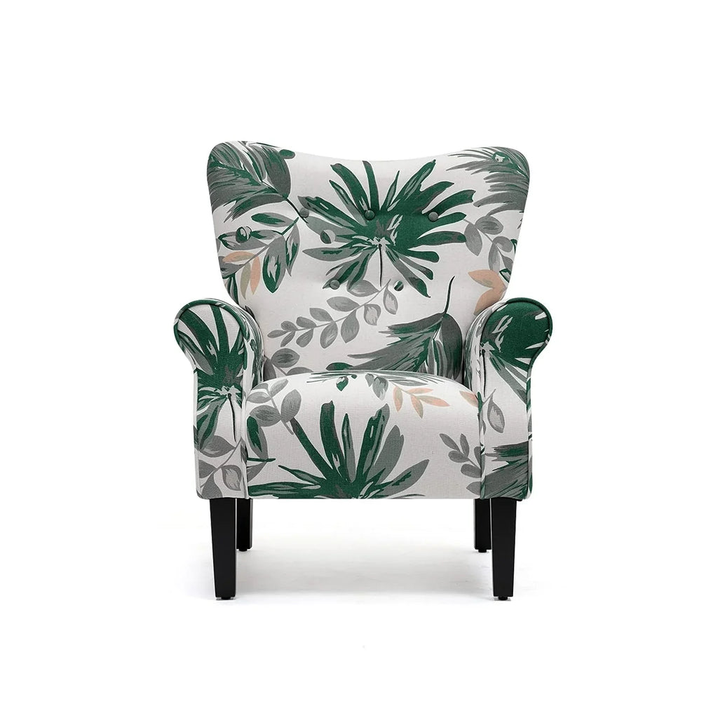 Fauteuil d’appoint moderne Erommy à dossier haut, fauteuil une place en tissu rembourré avec boutons et pieds en bois, pour salon