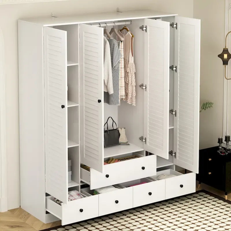 Kleiderschrank, 59 Zoll breit, großer freistehender Schrank, Weiß