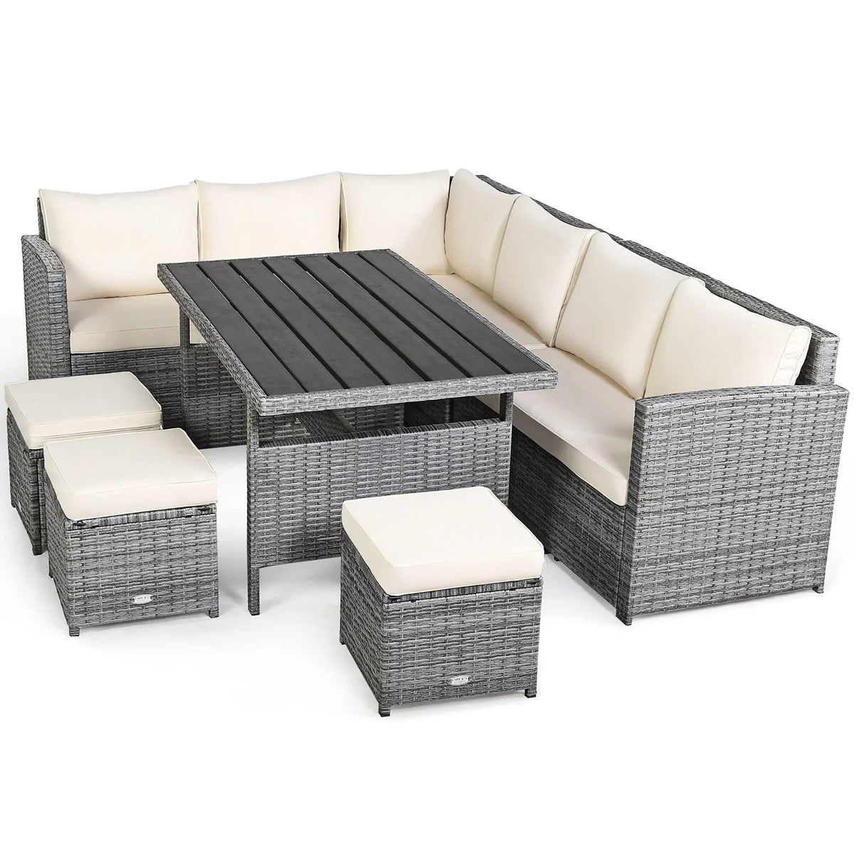 Costway, ensemble de salle à manger de jardin en rotin de 7 pièces avec canapé d’angle et repose-pieds - Voir les détails