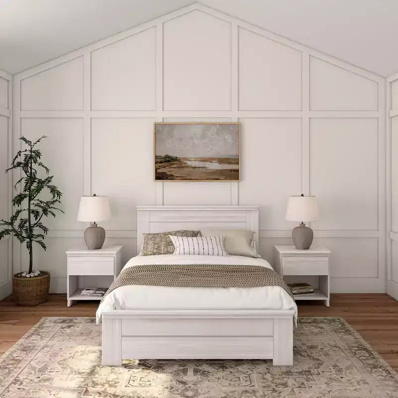 Plank+Beam Farmhouse-Bettrahmen in voller Größe mit Kopfteil, Plattformbett aus Massivholz