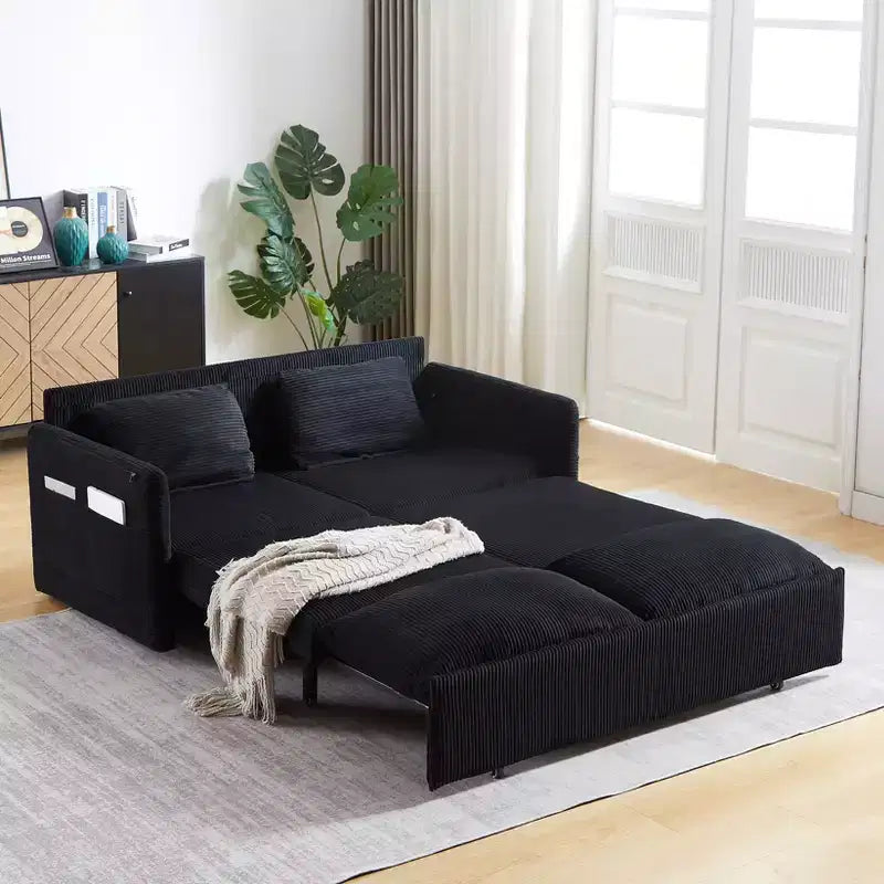 64.5 3-in-1-slaapbank van ribfluweel met uitschuifbaar bed