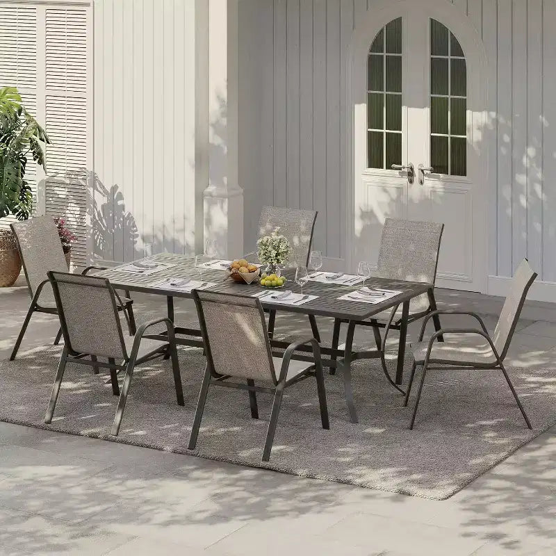 Terrasstoelen, stapelbare buiteneetkamerstoelen set van 4/6, lichtgewicht Textilene-stoelensets voor buiten voor alle weersomstandigheden, met armleuningen voor de achtertuin en het zwembadterras