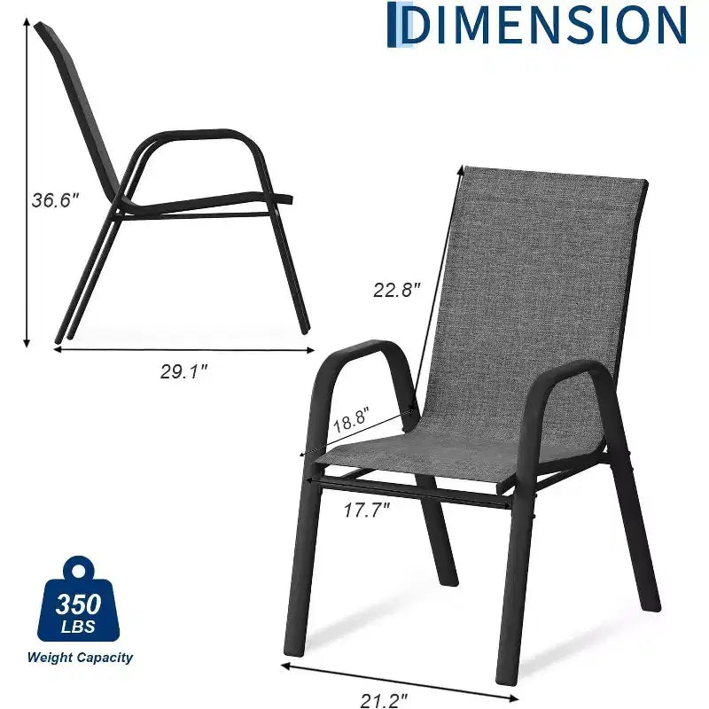 Terrasstoelen, stapelbare buiteneetkamerstoelen set van 4/6, lichtgewicht Textilene-stoelensets voor buiten voor alle weersomstandigheden, met armleuningen voor de achtertuin en het zwembadterras