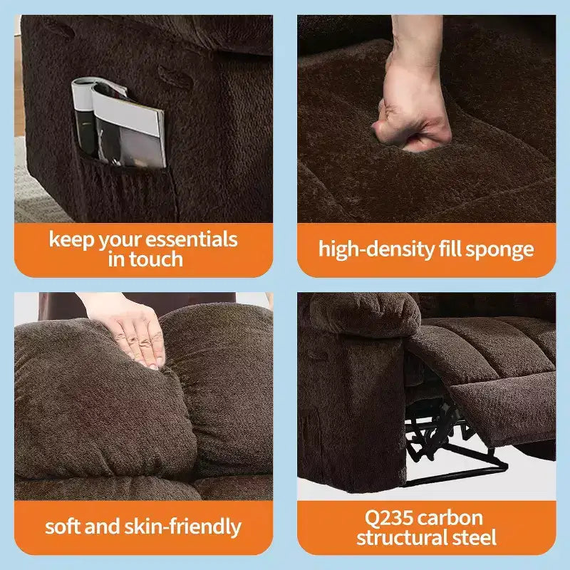 Handmatige relaxfauteuil, ergonomische relaxfauteuil van ademende stof met zijvakken, eenpersoonsbank, geschikt voor de woonkamer en slaapkamer