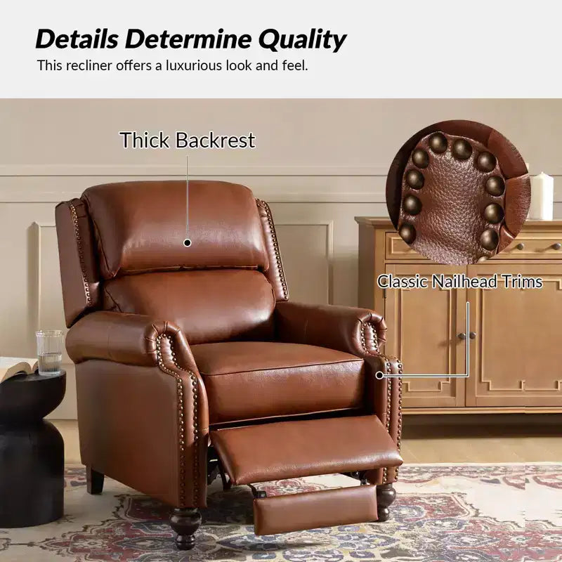2er-Set moderner Ohrensessel aus Echtleder Elisabete mit Vintage-Nagelkopfverzierung für Wohnzimmer und Schlafzimmer| ART OF LIVING DESIGNS