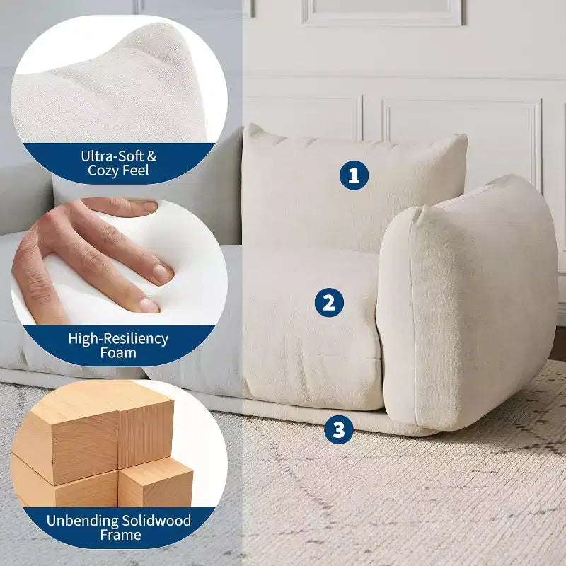 Modulaire loveseat van chenillestof, 2-persoons wolkbank met zeer veerkrachtig schuim, compacte bank zonder frame