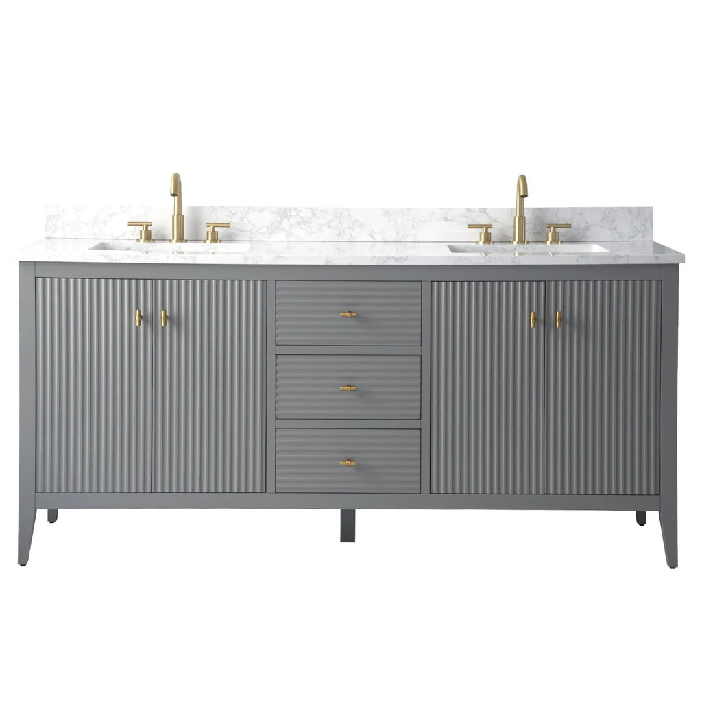 Vanity Art 72 Double Sink Bathroom Vanity Cabinet with Engineered Marble Top