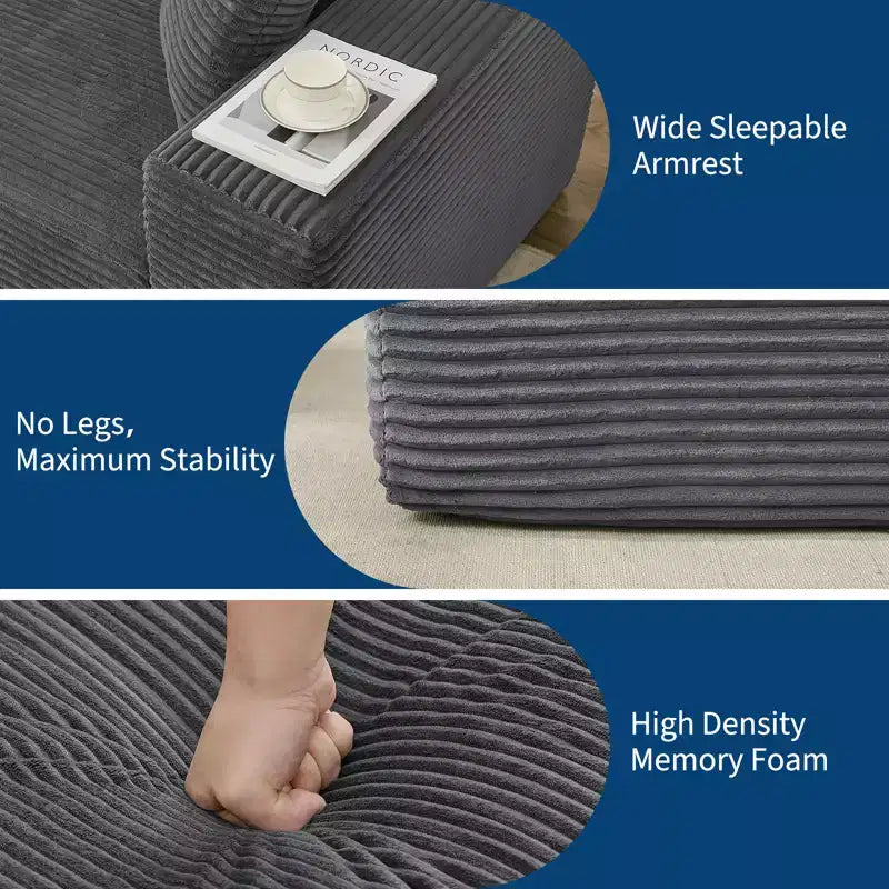 108 Modernes Sofa, 3-Sitzer-Polstersofa in L-Form mit Kissen, Sofa mit tiefer Sitzfläche, keine Montage erforderlich