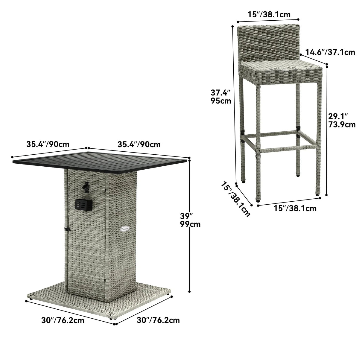 Moasis 5-teiliges Gartenmöbel-Set aus Korbgeflecht mit Bartisch - 5 PCS