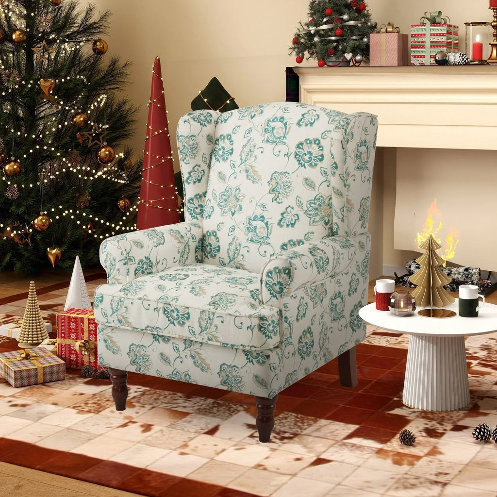 Fauteuil d’appoint moderne Erommy à dossier haut, fauteuil une place en tissu rembourré avec boutons et pieds en bois, pour salon
