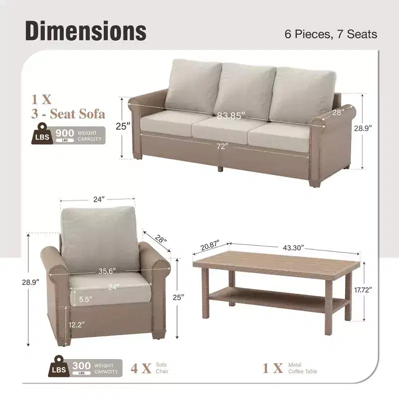 Ensemble de salon de jardin en résine tressée de luxe Captiva Designs, 6 pièces, avec accoudoirs incurvés et coussins