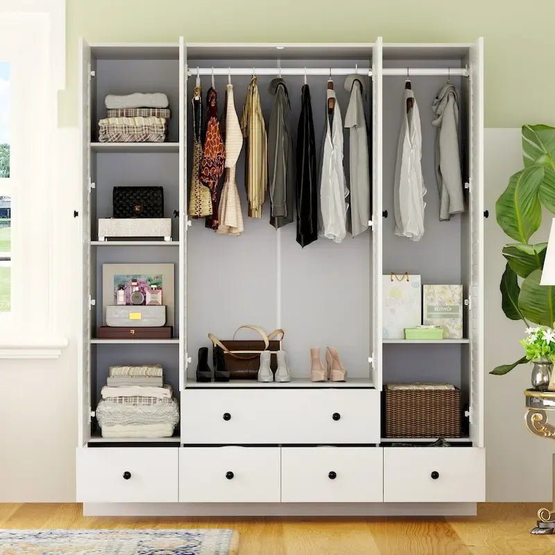 Kleiderschrank, 59 Zoll breit, großer freistehender Schrank, Weiß