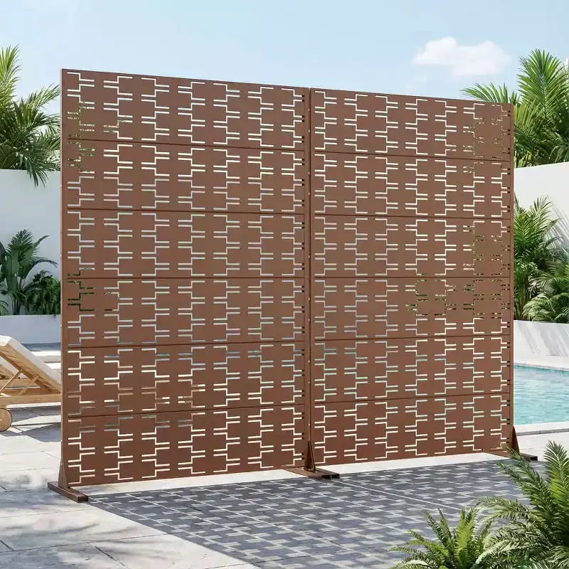 Paravent en acier galvanisé brun MAYEERTY Brick 01, 72x47x16, écran de confidentialité double face antirouille en 6 pièces