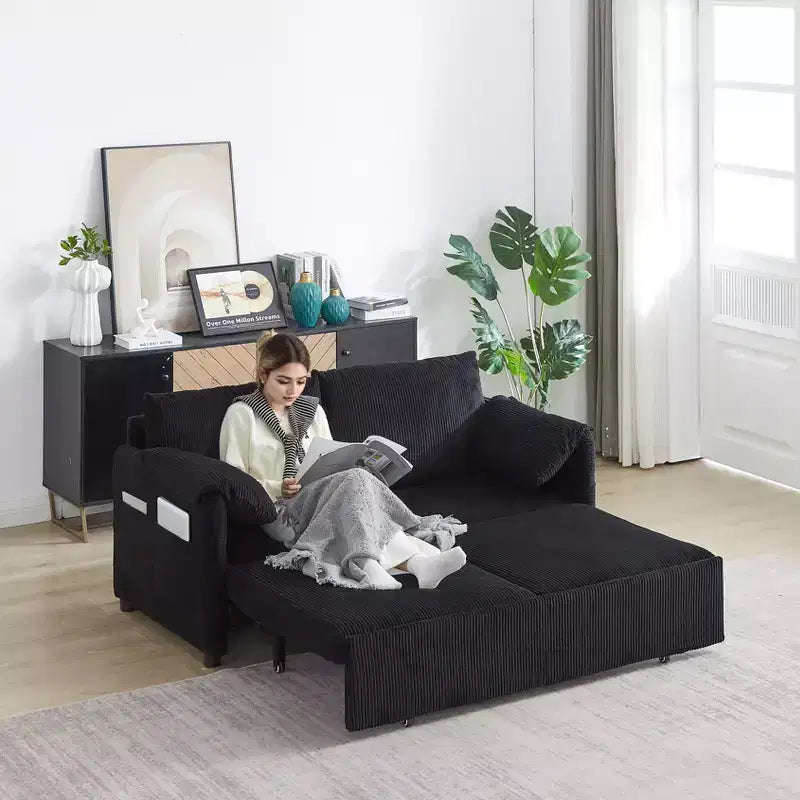 64.5 3-in-1-slaapbank van ribfluweel met uitschuifbaar bed