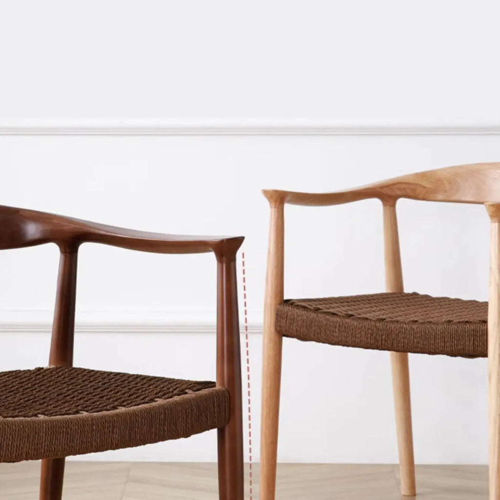 Chaise de salle à manger scandinave en bois courbé, avec assise tressée et accoudoirs