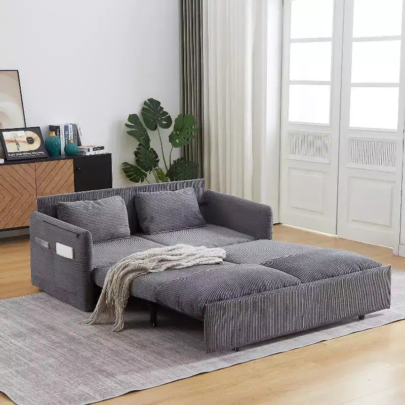 64.5 3-in-1-slaapbank van ribfluweel met uitschuifbaar bed