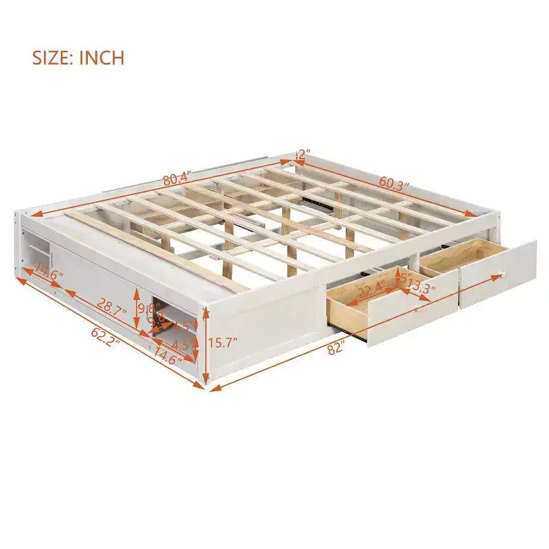 Whisen queensize bedframe met 4 opbergladen en opbergruimte in het voeteneind